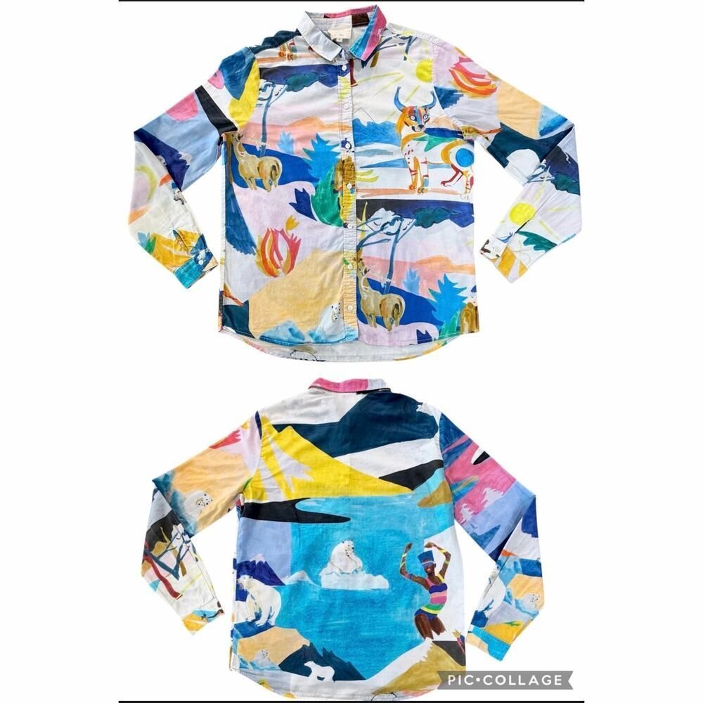 Multicolor Printed Button-Down Blouse - Women